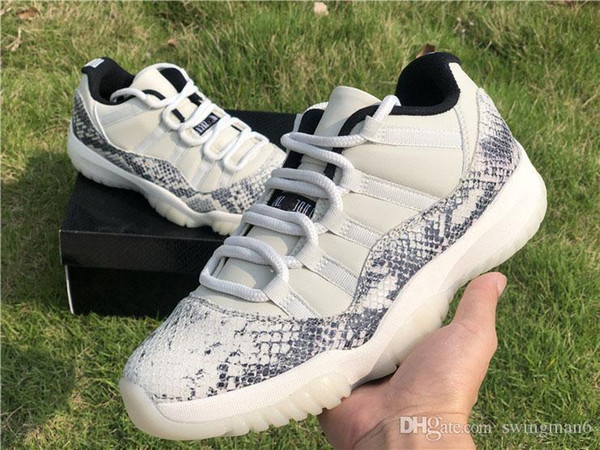 Best Quality 11 Low SE Snakeskin Light Bone Basketball Shoes 11s XI Real Carbon Fiber Mens Sports Shoes Classic Athletic Sneakers US 7-13