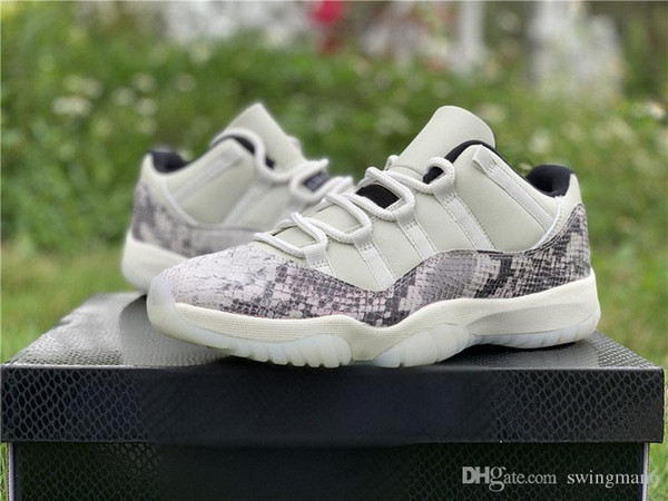 2019 New 11 Low SE Snakeskin Light Bone Basketball Shoes 11s Real Carbon Fiber Mens Sports Shoes White Black Athletic Sneakers CD6846-002