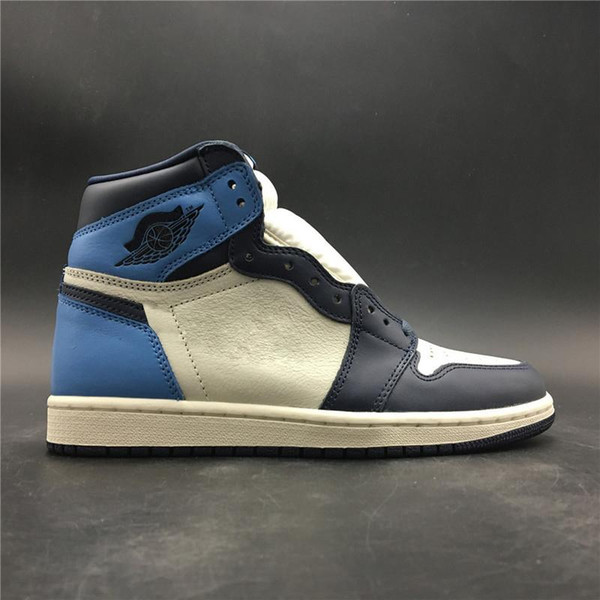 Newest Authentic 1 Air High OG UNC Leather Obsidian 1S Men Basketball Shoes For Mans Blue Retro Sports Sneakers 555088-140 With Original Box