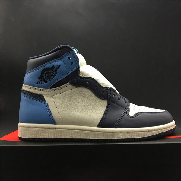 2019 Release Authentic 1 Air High OG UNC Leather Obsidian 1S Men Basketball Shoes 888AJordan Blue Retro Sports Sneakers 555088-140 With Box