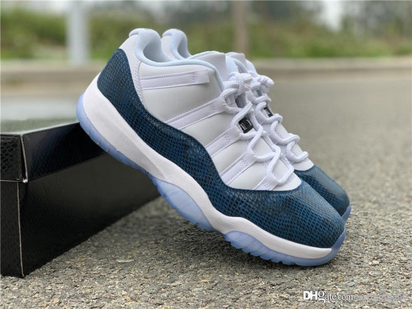 New Release 11 Low Navy Blue Snakeskin Basketball Shoes Top Quality Men 11S White Black Real Carbon fiber Classic Athletic Sneakers With Box