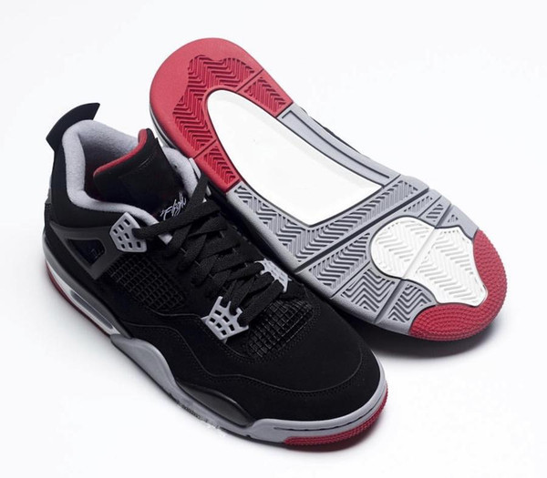 Newest Release Air Authentic 4 Bred Basketball Shoes Retro Black Cement Men IV Sports Shoes Grey Summit White Fire Red Sneakers With Box