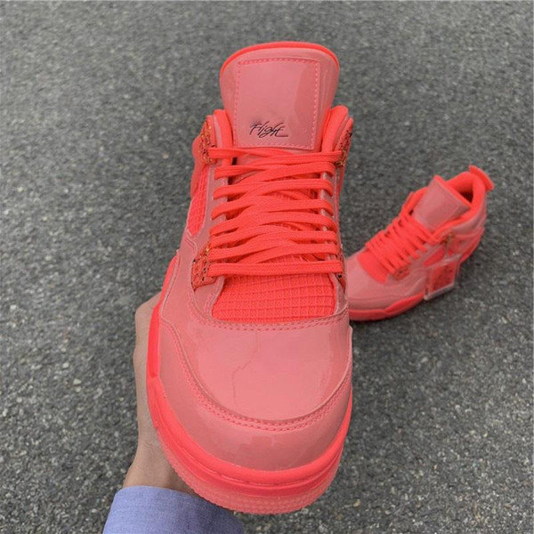 2019 Newest Authentic 4 Retro NRG Hot Punch NRG Energy WMNS Black-Volt 4S Basketball Shoes Man Woman Sports Sneakers AQ9128-600 With Box