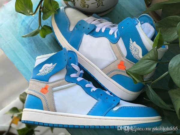 2018 Newest Release 1 Sneakers Blue White Basketball Shoes 1S UNC Man Authentic High Quality Real Leather Come with Original Box AQ0818-148