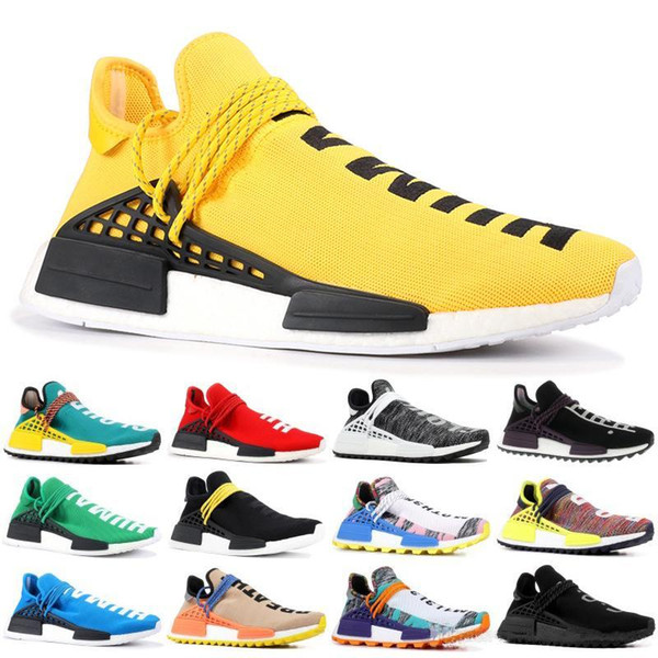 2019 Human Race Mens Running Shoes With Box Pharrell Williams Sample Yellow Core Black Sport Designer Shoes Women Sneakers 36-45