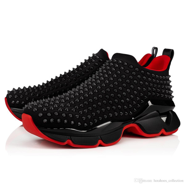 2019 Latest Spike Sock Sneakers, Red Sole Flats with Krystal Spikes, 30mm Black & White Donna Flat for Women & Men Size 4.5-12