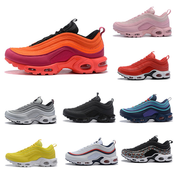 2019 New Mens 97 Plus Shoes Classic 97 OG Women Running Shoes Black White Pink Red Trainer Sneakers Cushion Breathable Men Walking Sports