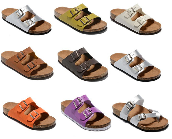 Famous Brand new style Men's Woman Flat Sandals Comfortable Casual two Buckle original Arizona Summer Beach Genuine Leather Slipper