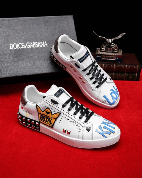 DG mens designers shoes DOLCE & GABBANA Portofino Sneakers In Printed leather DG white ace men women High Quality Shoes Size 35-44 Style 07