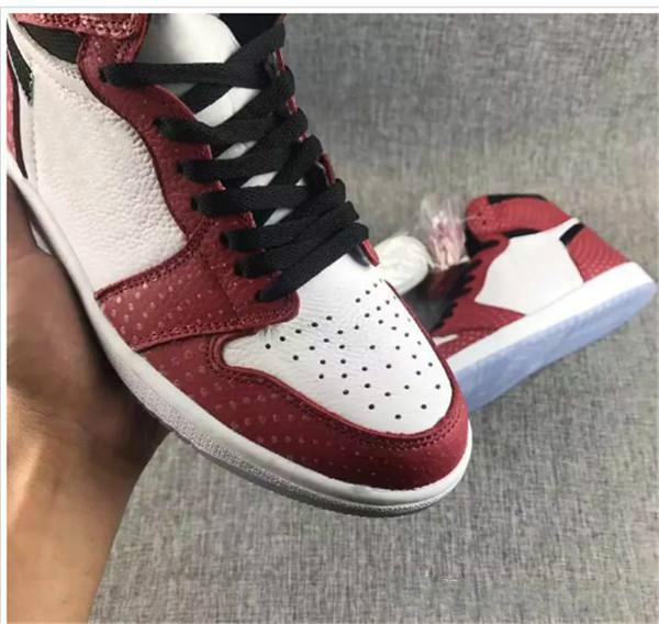 With Box 1 Og High Spider Man Origin Story Men Basketball Shoes 2019 New Chicago Crystal Sneakers Sport Shoes