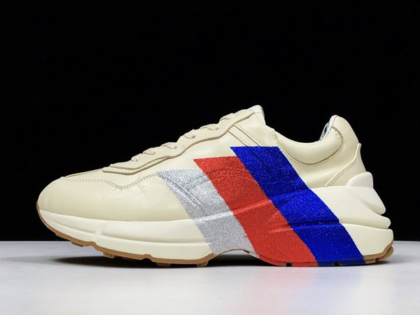 Hot Sale Men Women Rhyton Casual Beige White Black Casual Sport Running Shoes GG Unisex Zapatillas Sneaker Trainer Shoes 35-44