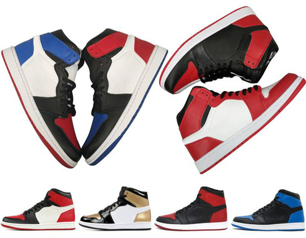 2019 New High Quality 1s Bred Leather Top Casual Basketball Boots Originals designer sneaker Yellow Athletic Shoes 1og Bred Basketball Shoes