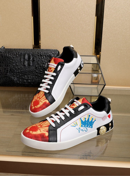 DG mens designers shoes DOLCE & GABBANA Portofino Sneakers In Printed leather DG white ace men women High Quality Shoes Size 35-44 Style 02