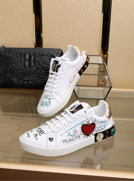 DG mens designers shoes DOLCE & GABBANA Portofino Sneakers In Printed leather DG white ace men women High Quality Shoes Size 35-44 Style 04