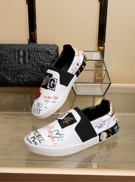 DG mens designers shoes DOLCE & GABBANA Portofino Sneakers In Printed leather DG white ace men women High Quality Shoes Size 35-44 Style 05