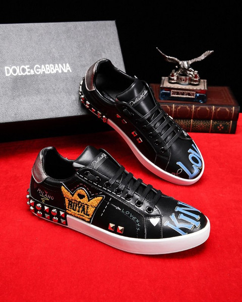 DG mens designers shoes DOLCE & GABBANA Portofino Sneakers In Printed leather DG white ace men women High Quality Shoes Size 35-44 Style 09