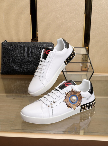 DG mens designers shoes DOLCE & GABBANA Portofino Sneakers In Printed leather DG white ace men women High Quality Shoes Size 35-44 Style 06
