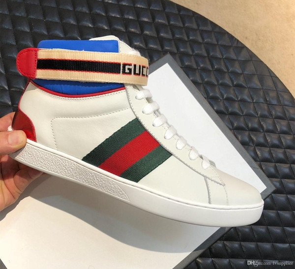 Pre-Fall Stripe Ace Brand Casual Sneaker Luxury Fashion Designer Mens Sports Shoes Classic Jacquard Stripe Strap Leather Lace Up Trainers