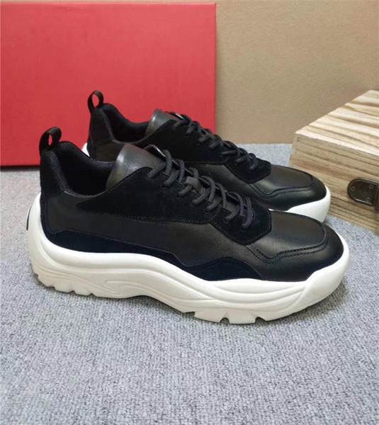 2019New Luxury Men Sneaker Top Quality Leather Designer Shoes White Black Casual Leather Shoes Sneakers