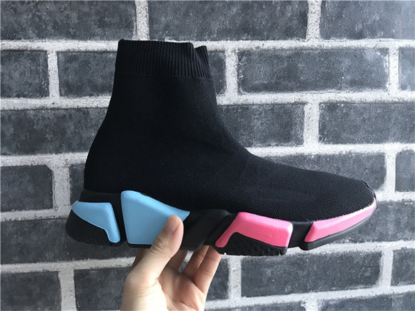 2019 hot sale Flat Fashion Socks Boots Sneaker Speed Trainer Luxury Designer Shoes Speed Trainer Black Red Mr Porter Triple Black