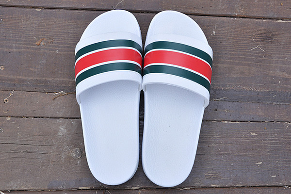 Designer Rubber slide sandal Floral brocade men slipper Gear bottoms Flip Flops women striped Beach causal slipper with Box