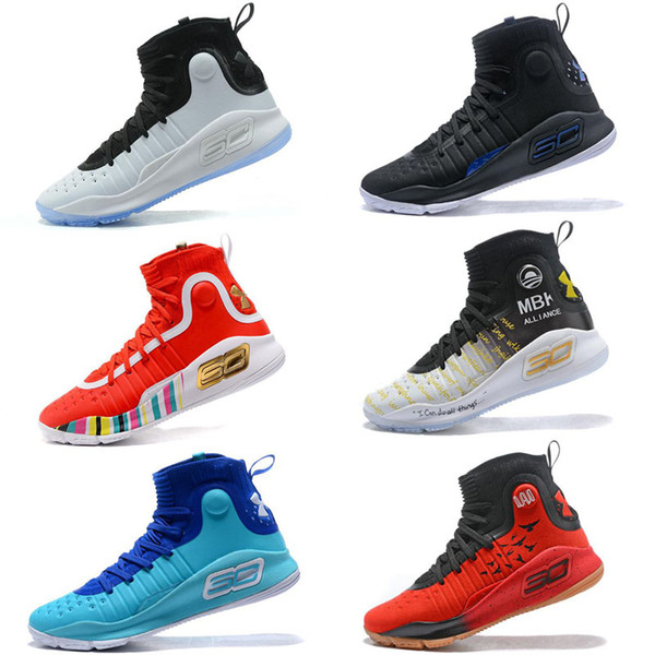 2018 New Currys 4 Outdoor Shoes Black Gold Championship Top Quality Youth Training Sports Sneakers Size 7-12