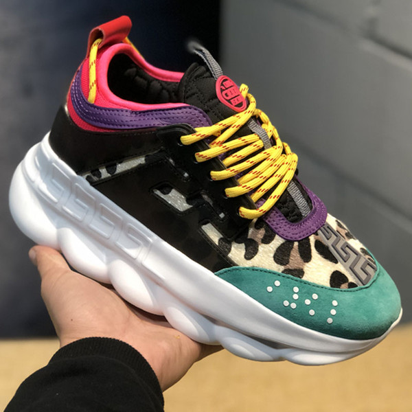 Newest Brand Greek Designer Luxury Men Couple Casual Shoes Fashion Chain Reaction Sneakers Leather Mesh Red Black Colorful Women Sport Shoes