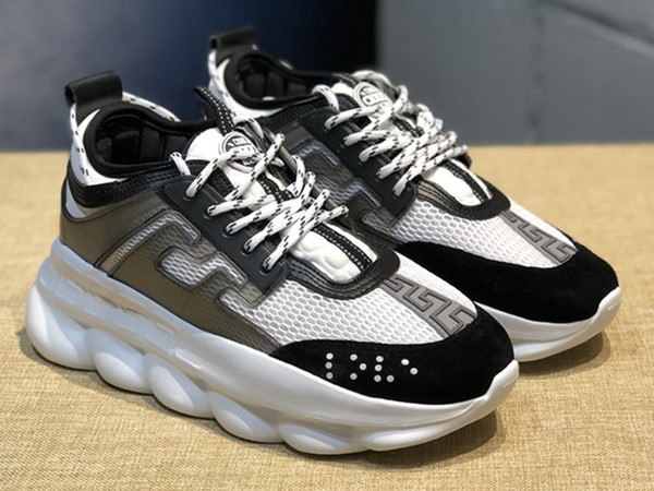 Wholesale Newest Mens Luxury Designer shoes Chain Reaction Sneakers Womens Trainer Outdoor Shoes Chain-linked Rubber Sole.