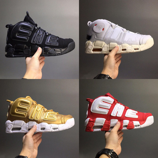 New Arrival Air more Uptempo QS Olympic Black GOLD Pinstripe Mens Basketball Shoes Airs 3M Scottie Pippen Sports Sneakers 36-47