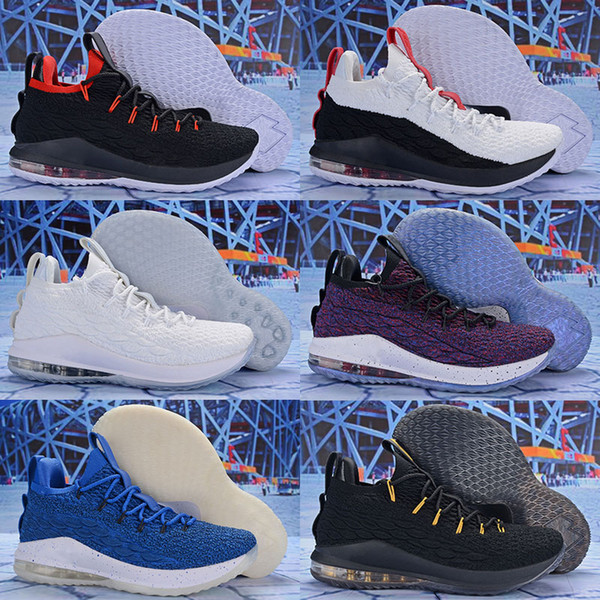 High Quality Athletic LeBron 15 Low Multicolor Outdoor Shoes Black and Metallic Gold Sneaker size 40-46