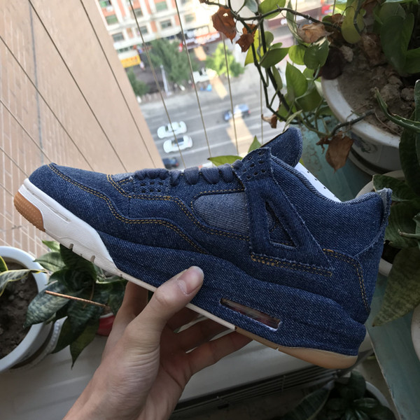 2019 new 4 IV NRG Denim Blue Mens Sports Sneakers High Quality 4s DENIM BLUE RED Cement Kaws Mens Outdoor Shoes 40-47