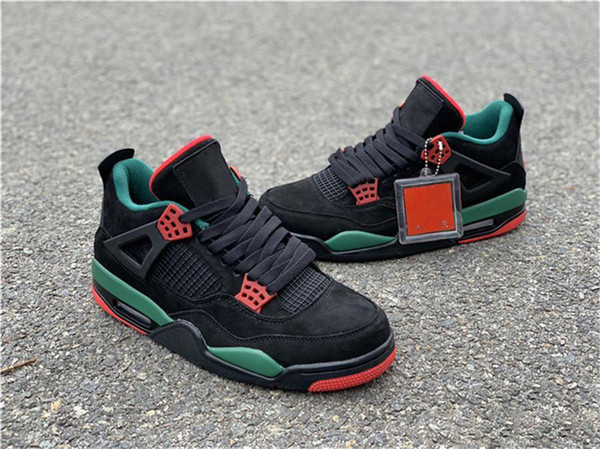 2019 Newest Authentic 4 IV NRG Black Pizzeria For Men Basketball Shoes Black Red Green Suede AQ3816-163 Outdoor Shoes Size 7-13