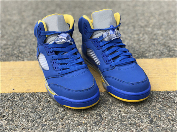 Best Authentic 2018 5 JSP Laney Man Woman Basketball Shoes For Men Blue Suede 3M Reflective CD2720-700 Sneakers Size 7-13