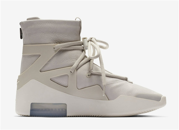 Newest 2018 Authentic Air Fear of God 1 Boots Light Bone Grey Black Zoom 1S Men Basketball Shoes AR4237-002 Sneakers With Original Box