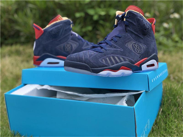 Newest 2019 Release 6 DB Doernbecher Men Basketball Shoes Midnight Navy White Varsity Red Metallic Gold 392789-401 Outdoor Sneakers With Box