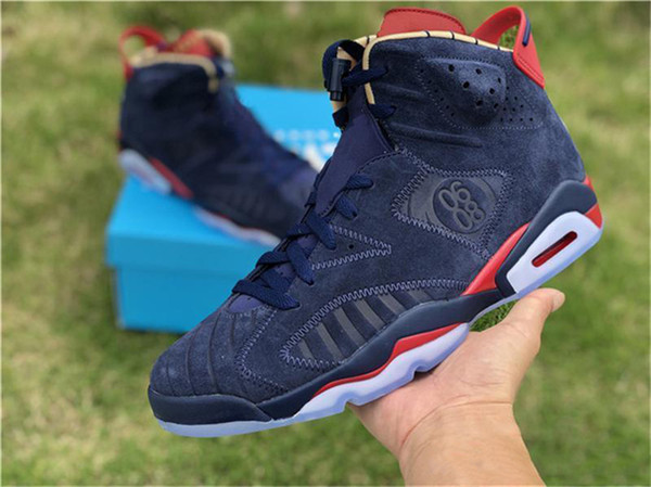 2019 Release 6 DB Doernbecher Men Basketball Shoes Midnight Navy White Varsity Red Metallic Gold 392789-401 Authentic Sports Shoes With Box