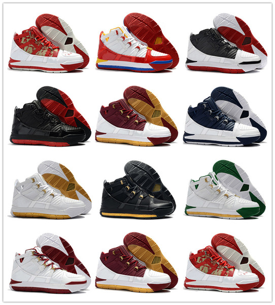 Zoom LeBron 3 Metallic Gold Black Men Basketball Shoes James 3 QS SVSM Home White Navy SuperBron Zoom CTK China Edition Sports Sneakers