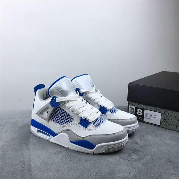 4 Military Blue Men Basketball Shoes 4s White Military Blue Neutral Grey Designers Sports With Box 308497-141