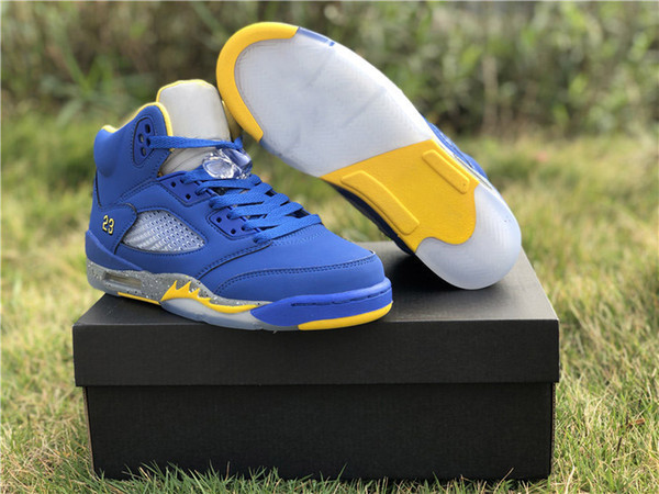 2019 Newest 5 JSP Laney Varsity Royal Basketball Sneakers High Quality 5s Light Charcoal Maize Sports Shoes CD2720-400 With Box Size 40-46