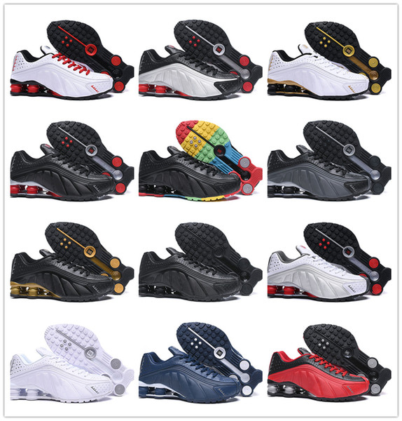 2019 New Zapatillas Hombre Shox R4 Women Running Shoes R4 tn Triple Black Breathable Leather Mens Designer Outdoor Leisure Sports Shoes
