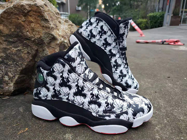 Cheap 13s black white graffiti fashion designer sneakers 13s Black Cat Mens Basketball Shoes Trainers With Box