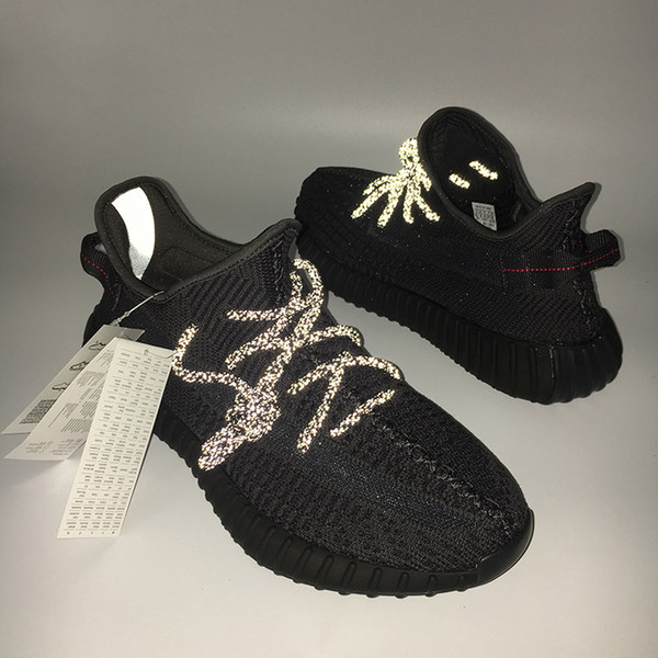 2019 New Arrival Kanye West V2 Black 3M Reflective Mens Running Shoes Fashion 2.0 Women Designer Sneakers FU9006 With Box Size 36-47