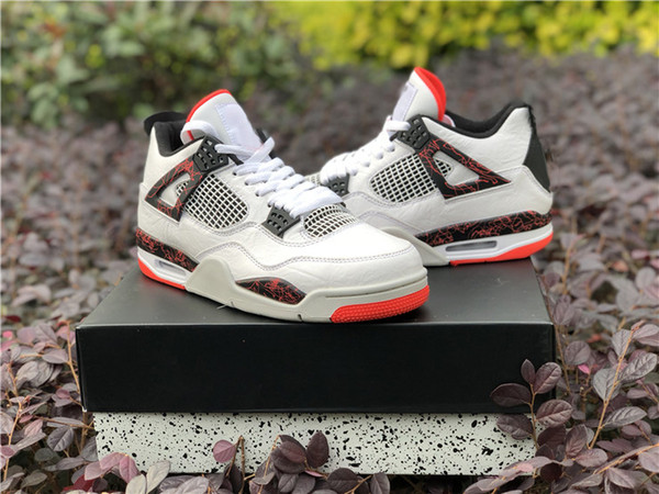 2019 New 4 Pale Citron Men Basketball Shoes White Black-Light Crimson-Pale Citron splash designed Trainers Size 8-13 With Original Box