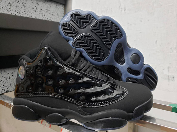 2019 Latest 13 Cap and Gown All Black Men Basketball Shoes patent leather Cheap Mens Outdooe Designer Trainer 414571-012