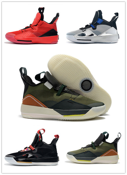 2019 New Travis x 33 NRG Army Olive Men Basketball Shoes 33s All-Star Black Metallic Silver University Red Sneakers With box