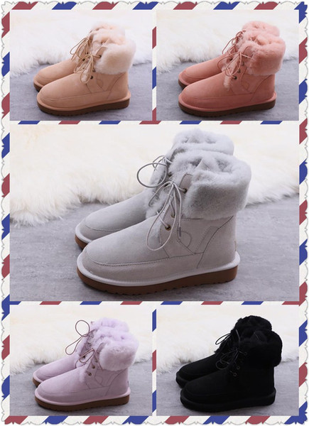 WGG Australia Classic Snow Boots Frizzled Feather Lace Shoe Women Black Pink Winter Girl Thermal Snow Boots With Box