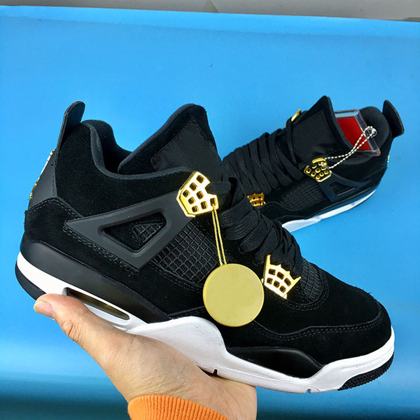 High quality 4 Royalty Black Basketball Shoes For Men 4s Metallic Gold-White Mens Sports Sneakers With Box Size 40-47