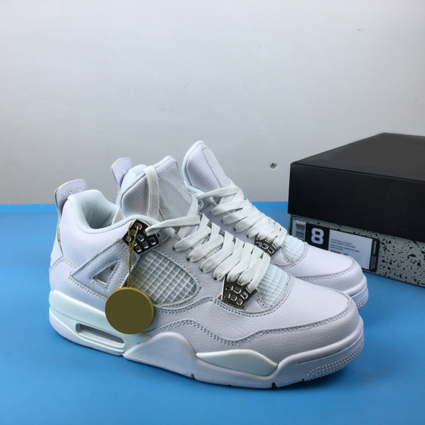 men basketball shoes 4 Pure Money cheap new mens 4s White/Metallic Silver-Pure Platinum sneakers with box 308497-100