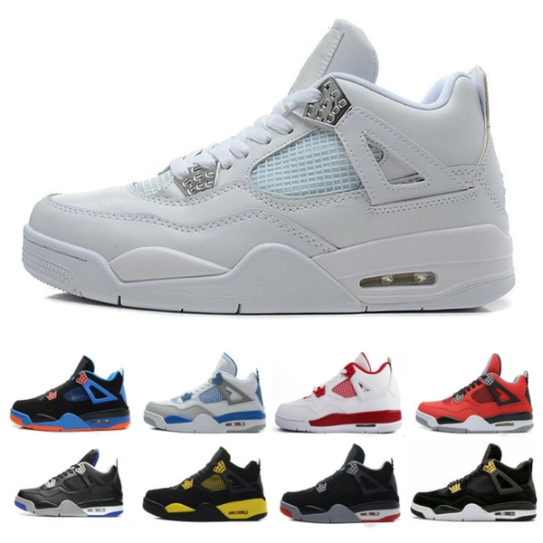 Cheap Top 4 men basketball shoes sneakers thunder White Cement Pure Money Bred Royalty Game Royal 4s Sports shoes US 7-13