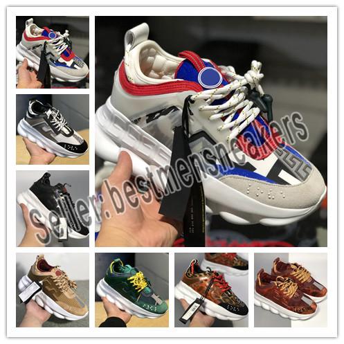 New Luxury Chain Reaction Casual Ladies Designer Shoes Mens Womens 2019 Fashion District Medusa Link-Embossed Sole Trainer